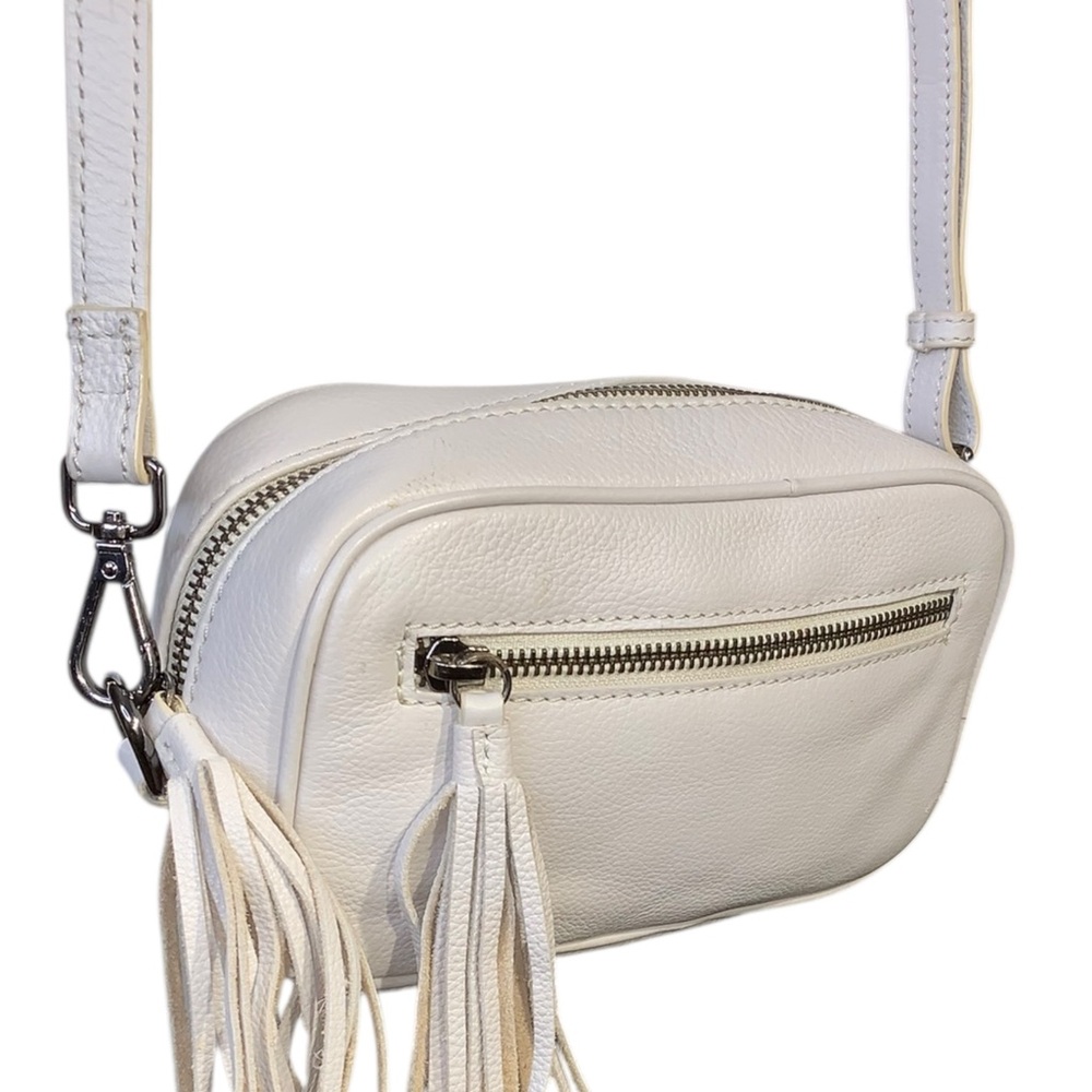 Hadaki Leather Crossbody Bag Off White Light Gray Tassel Zip Purse Fanny Pack - Picture 6 of 15
